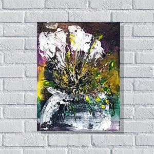 White Flowers Painting Acrylic Impasto Abstract Original  Art Canvas Artwork Wall Decor 11,8 by 9,8 by Kunstquelle