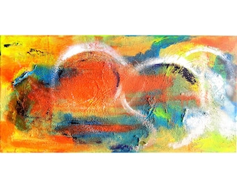 Sunset Abstract Painting Orange Blue Original Art  12 by 24 by Kunstquelle