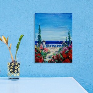 Seascape painting Sailboat wall art Seashore wall art Beach painting Mediterrnean art Greece painting Greece wall art Original painting