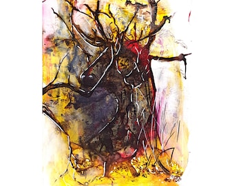 Deer Painting Wild Animal Art Original Artwork Wall Decor  27,5 by 19,5  by Kunstquelle
