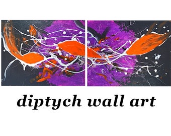 Diptych Abstract Art Painting Original Art Colorful Artwork 9 by 24 by Kunstquelle
