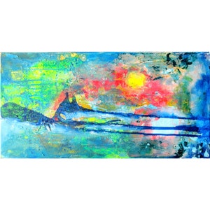 Landscape Abstract Painting pink blue Original Art  12 by 24 by Kunstquelle