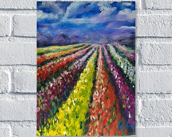 Skagit Valley Art Tulip Field Painting Original Artwork 8 by 6 by Kunstquelle