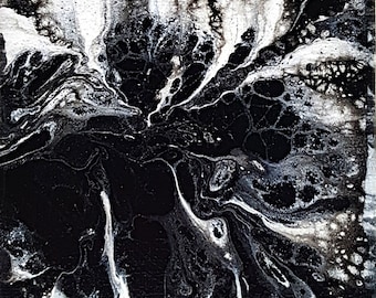 Mini Painting Original Abstract Art black and white Acrylic Canvas Artwork Wall Decor 4 by 4 by Kunstquelle