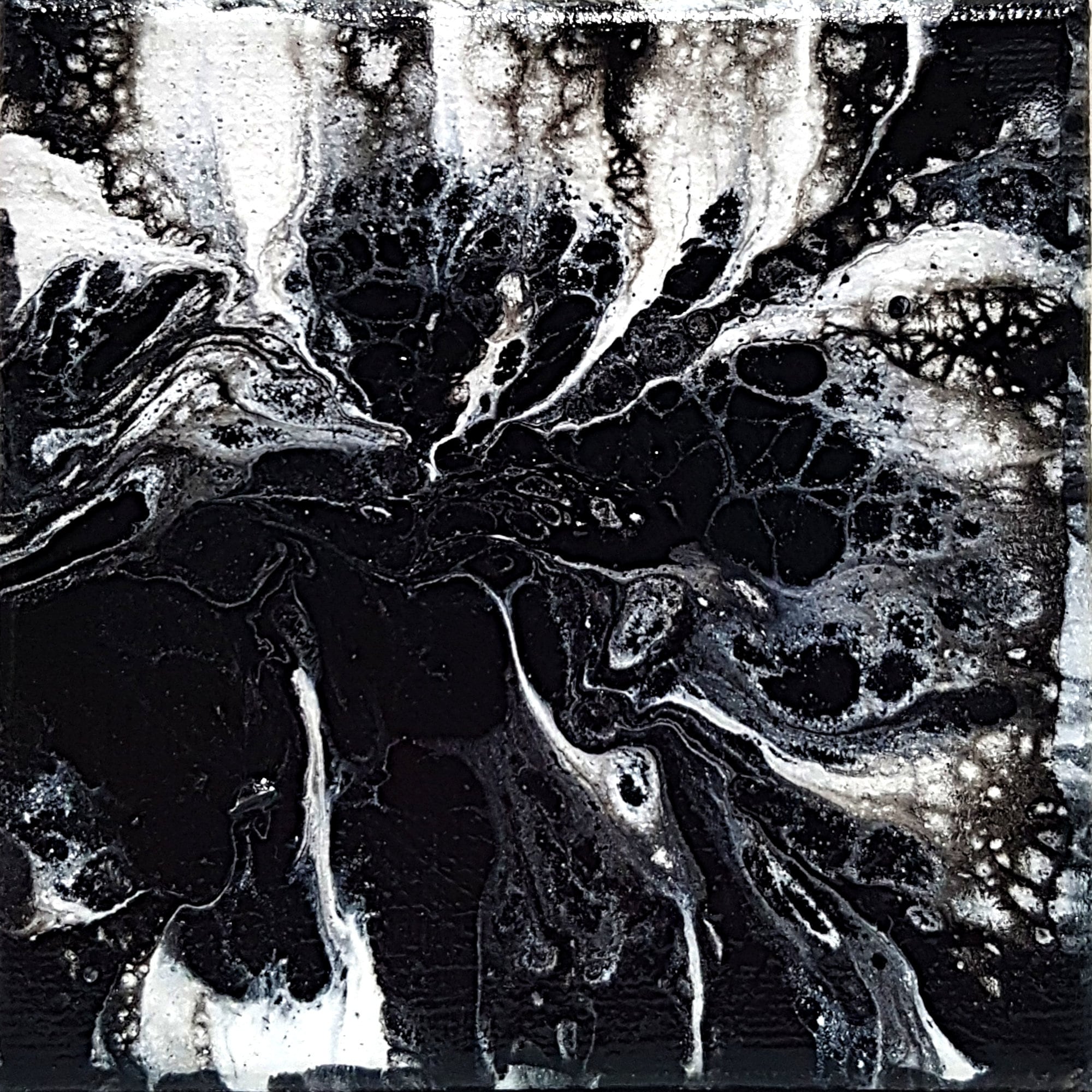 Original miniature black and white abstract crackle art Acrylic Art