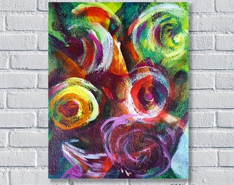 Flowers Painting Original Abstract Art Wall Decor Artwork 9 by 12 by Kunstquelle