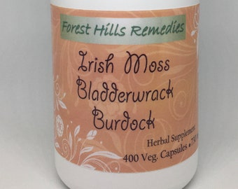 Bladderwrack, Irish Moss and Burdock Root Vegan Capsules, 100% Pure Organic Ingredients, Different counts available, Wholesale available