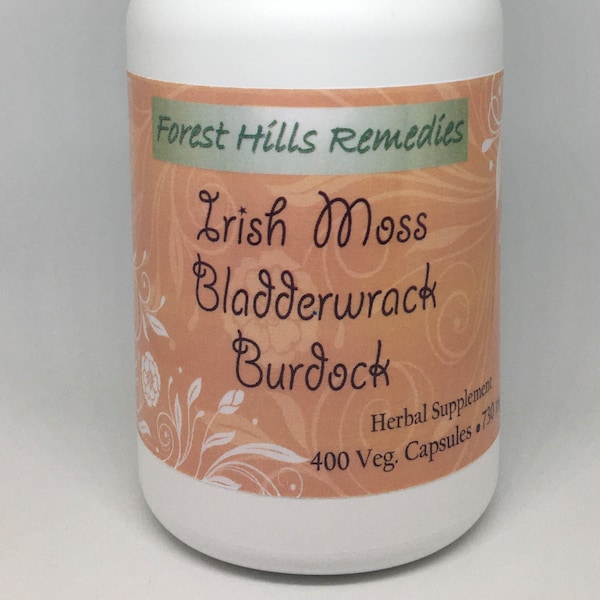 Bladderwrack, Irish Moss and Burdock Root Vegan Capsules, 100% Pure Organic Ingredients, Different counts available, Wholesale available