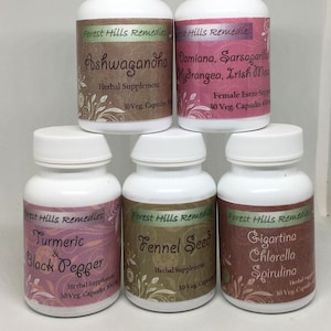 Herbal Supplements on Sale, 30-Count Bottles of Vegan Capsules, Choose the Item from Dropdown Menu, Forest Hills Remedies Monthly Clearance