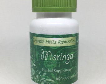 Cápsulas veganas de pó de folha de moringa orgânica, 100% puras, varejo e atacado