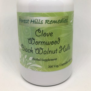 Clove, Wormwood and Black Walnut Hulls Vegan Capsules, 100% Pure, Different Counts Are available, Bulk and Retails