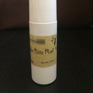 May include: White roll-on bottle with a yellow label that says "Bite Roll" and "Net Wt. 3 Fl oz".
