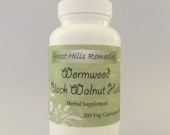 Black Walnut Hulls and Wormwood, Vegan, Kosher, Halal Capsules, Retail and Wholesale
