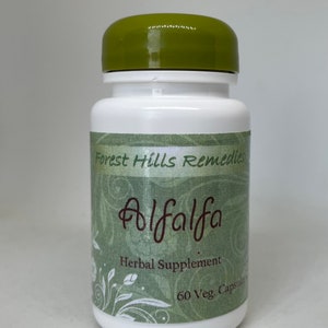 Alfalfa Leaf Powder Vegan Capsules, Medicago Sativa, 100% Pure Organic Ingredients, Freshly Made, Retail and Wholesale