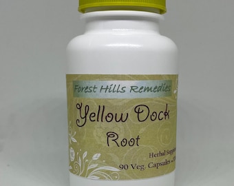 Yellow Dock Root Vegan Capsule, Rumex crispus, Kosher, Halal, No Additive, Freshly Made to Orders