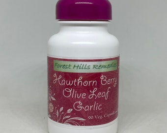 Hawthorn Berry, Olive Leaf, Garlic, Vegan, Kosher, Halal Capsules