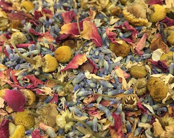 Té de buenas noches, mezcla para antes de dormir con lavanda, manzanilla y rosa, relajante y calmante.