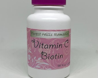 Vitamin C and Biotin Capsules, Vegan Kosher Halal, No Additives
