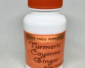 Turmeric, Cayenne, Ginger Vegan Kosher Halal Capsules, 480 mg, Organic Ingredients, Retail and Wholesale