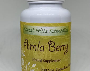 Amla Berry Vegan Capsule, 550 mg, Kosher, Halal, Indian gooseberry, No additives, Fresh made to order, Free Shipping
