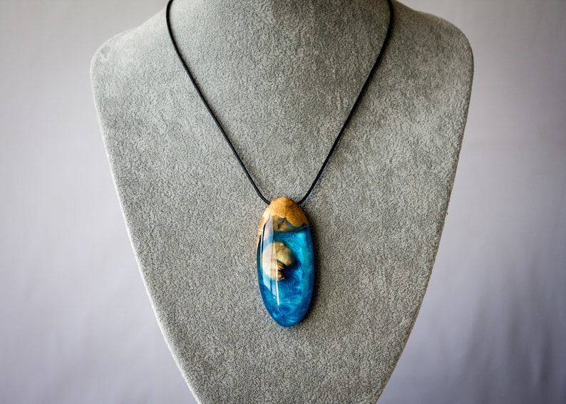 Beach jewelry Resin Necklace Blue beach necklace Mothers day gift Beach necklace Ocean wave necklace Sea wave necklace Wood Pendant