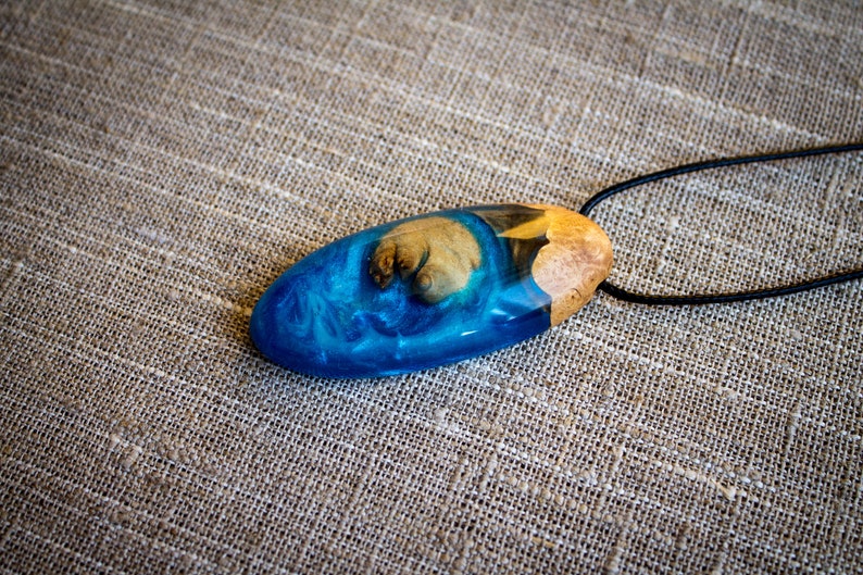 Beach jewelry Resin Necklace Blue beach necklace Mothers day gift Beach necklace Ocean wave necklace Sea wave necklace Wood Pendant