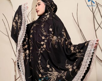 Cotton Mukena – Floral Embroidery Lace Detail, Amanda Series