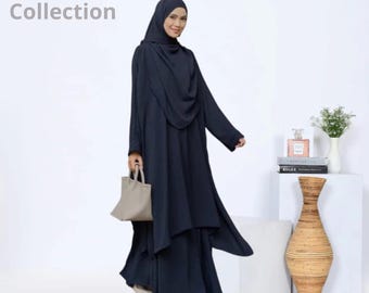 Modest Crinkle Airflow Abaya Khimar Set: 4-in-1 Muslim Dress