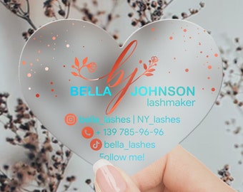 Heart shaped business cards. Frosted Matte Palstic, Acrylic Holographic calling cards, real Foil exclusive