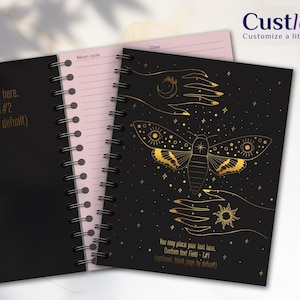 Magisches Tarot Journal, Oracle Undated Planner, Hardcover Black Notebook, Gold Schmetterling Dekor, Daily Witch Agenda, Custle Moon Design bujo