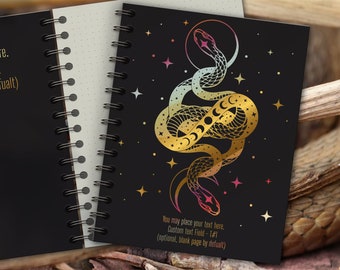 Magical Notebook. Magic snake dance, Black Sketchbook, Custle, Celestial Serpent, Cozy planner 2023, Personalized custom agenda, art