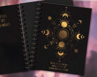 Zwart schetsboek met zwart papier. Hardcover Lunar Notebook, Creative Artbook, Album om te tekenen. Custle Witch-stijl А5 boek MAANSTANDEN