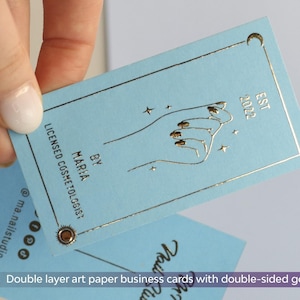 Colored raised foil business cards. High quality paper calling cards, cardboard thank you cards