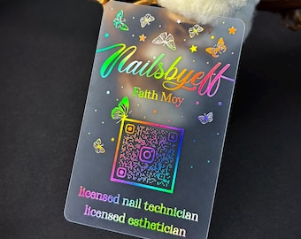 Tarjetas de visita personalizadas de plástico mate esmerilado, código QR holográfico, acrílico impermeable