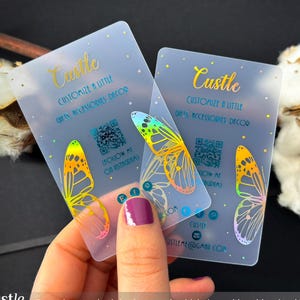 QR-Code kundenspezifische matte Visitenkarten, plastik holografisches Design, besonders anfertigen PVC acryl, Instagram frostig farbige wasserdichte transluzente Karte