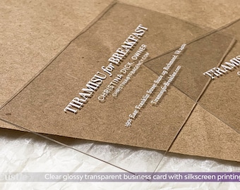 Doorzichtige transparante pvc-visitekaartjes, witte zeefdruk, gepersonaliseerde acryl Uniek