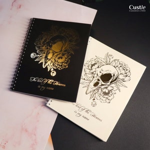 Raben Schädel Notizbuch, Goldfolie Gothic Planer, personalisiertes undatiertes Tagebuch