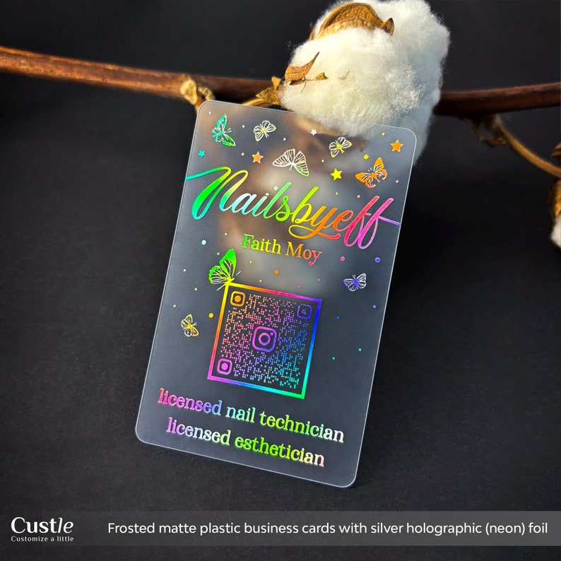 Custom QR Code Business Cards, Holographic Foil, Translucent Plastic ...