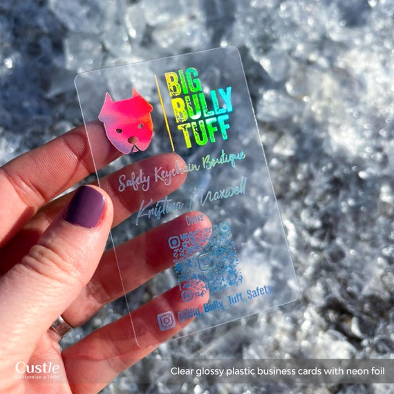Clear Plastic Business Cards with Holographic Foil, Plastic PVC, Rainbow  Gold