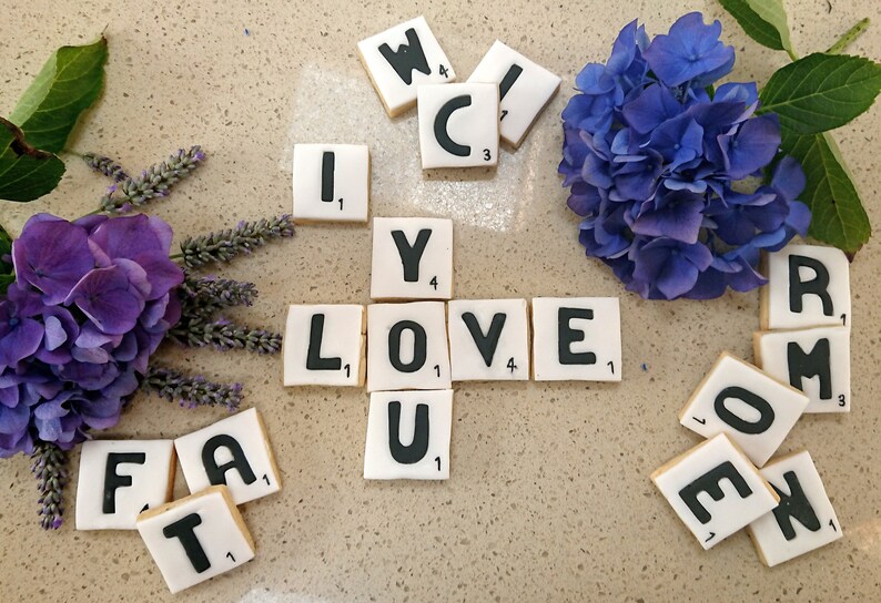 Letter biscuits/name biscuits/edible scrabble/alphabet biscuits/personalised biscuits/Wedding favours/party favours/message biscuit/scrabble image 4