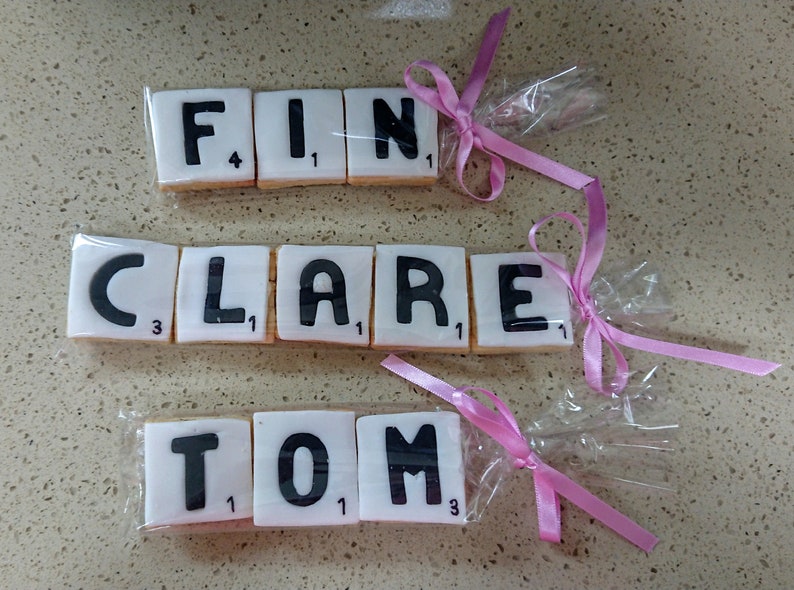 Letter biscuits/name biscuits/edible scrabble/alphabet biscuits/personalised biscuits/Wedding favours/party favours/message biscuit/scrabble image 2