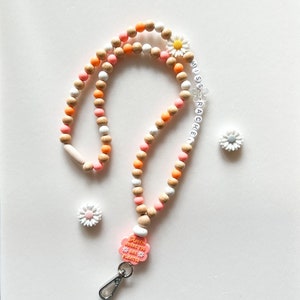 Teacher Lanyard with Name, Beaded Lanyard for Keys, Back to School Teacher Appreciation Week Gifts, Flower Custom Name Lanyard For Badge ID
