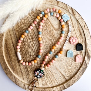 Teacher Lanyard With Name, Wood Beaded Lanyars, Back to School Teacher Appreciation Week Gifts, Keys Holder, Personalized Teacher Lanyards