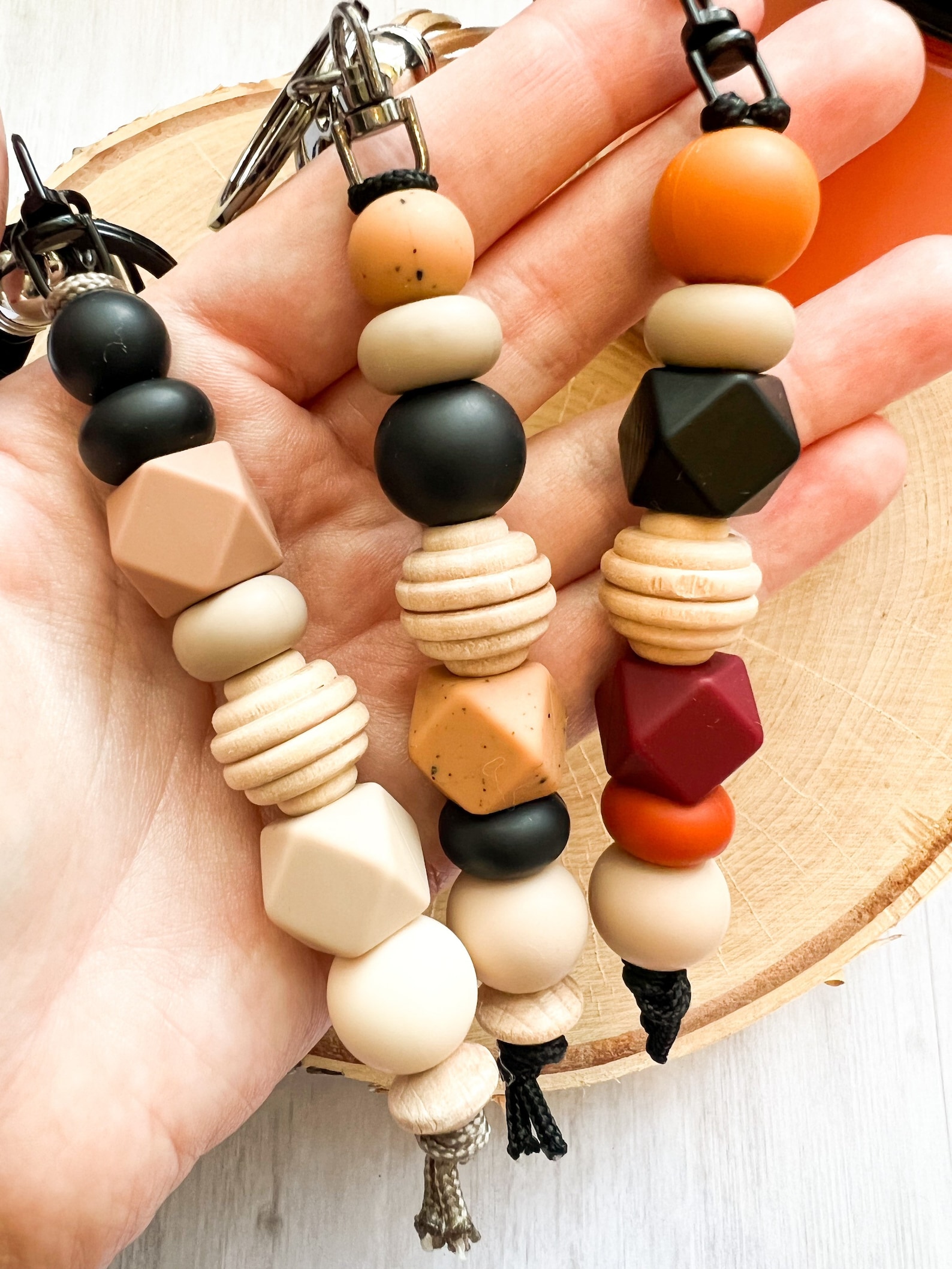 Fall Autumn Colors Silicone and Wood Beaded Keychain With - Etsy