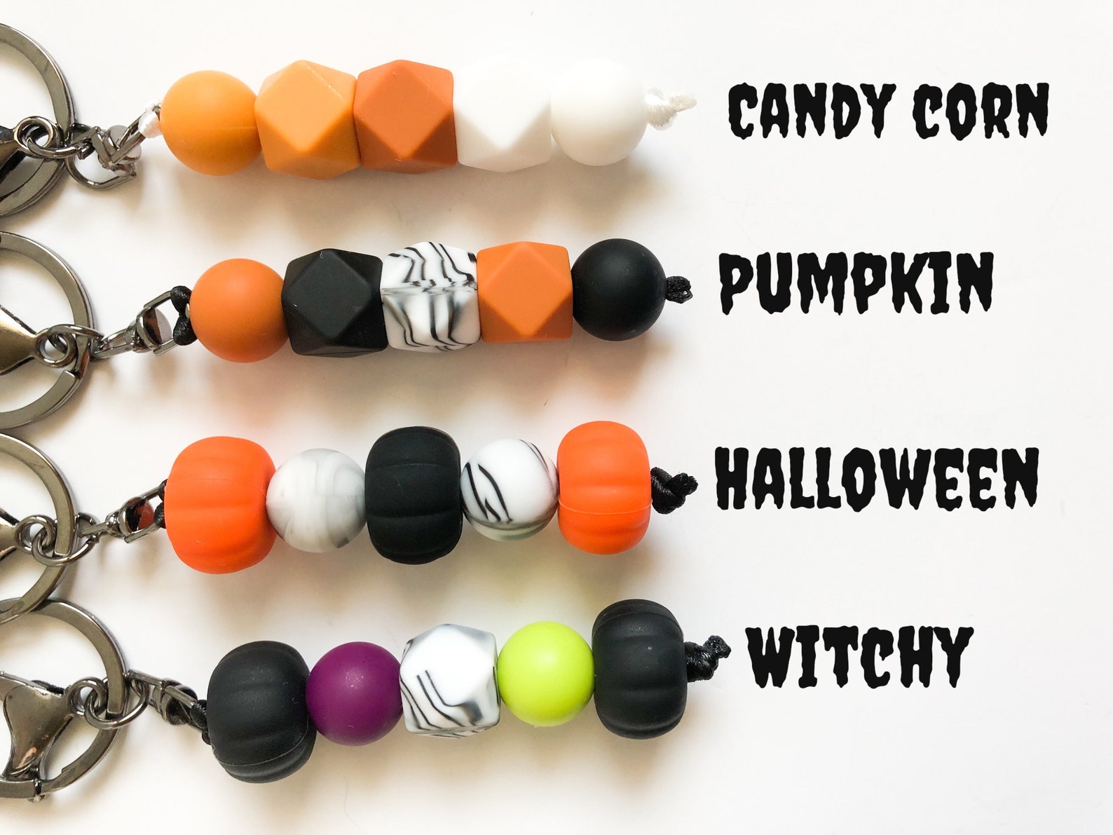 Halloween Fall Keychains Silicone Beaded Keychain Halloween Etsy