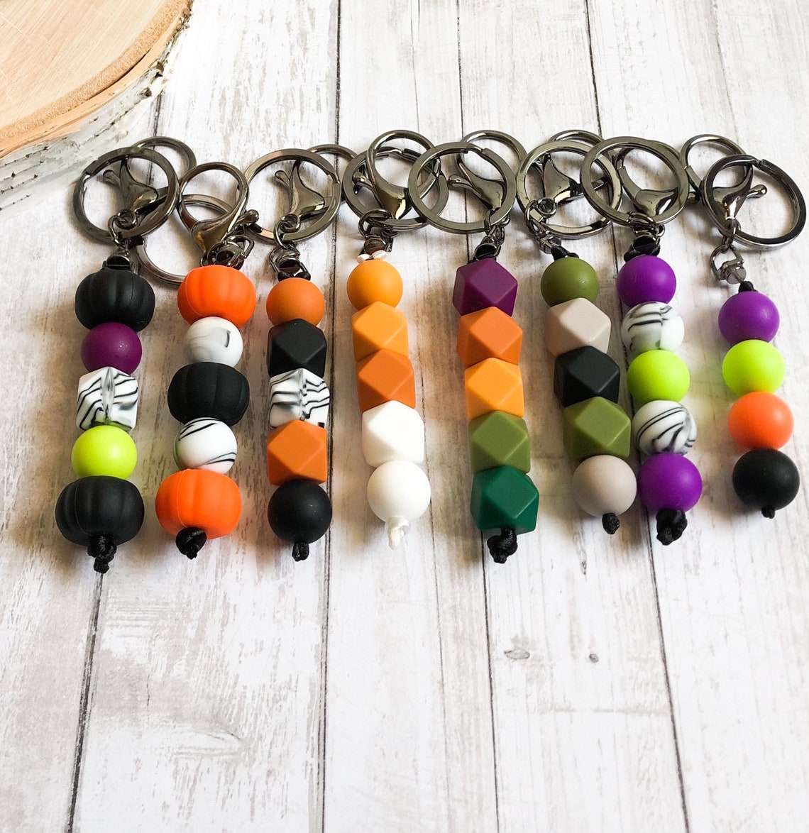 Halloween Fall Keychains Silicone Beaded Keychain Halloween Etsy