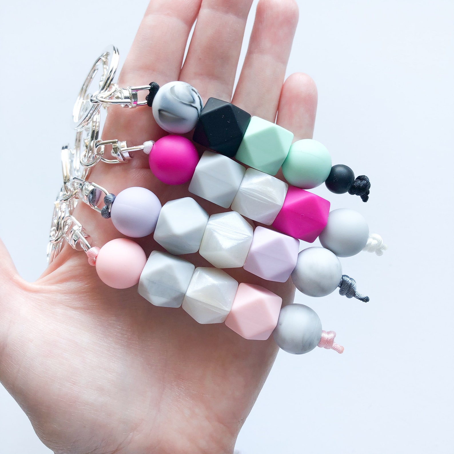 Silicone Bead Keychain Beaded Keychain With Clip Silver Etsy