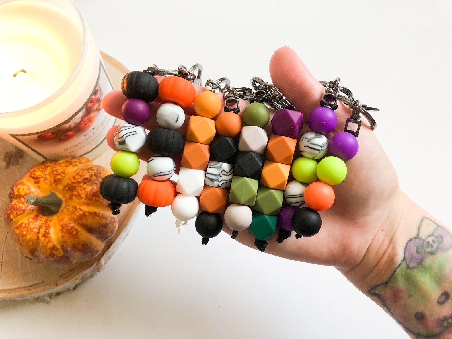 Halloween Fall Keychains Silicone Beaded Keychain Halloween Etsy