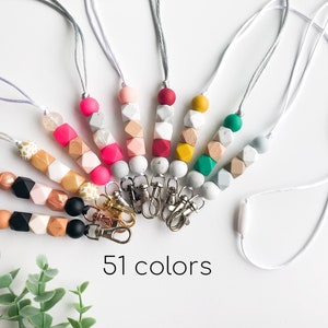 Silicone and Wood Beads Lanyard with Clip, Teacher Back to School Gift, Beaded Lanyard for Teachers NurseID Badge Holder Lanyard
