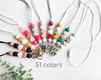 Silicone and Wood Beads Lanyard with Clip, Teacher Back to School Gift, Beaded Lanyard for Teachers NurseID Badge Holder Lanyard